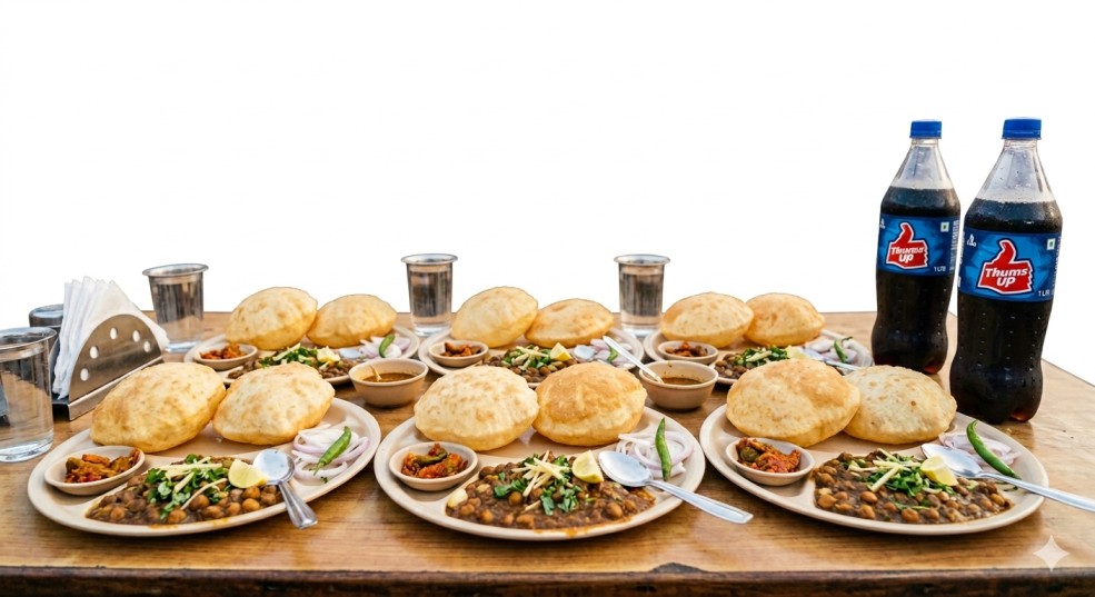 6 Plate Chole Bhature + 2 Coldrinks200ml (each)